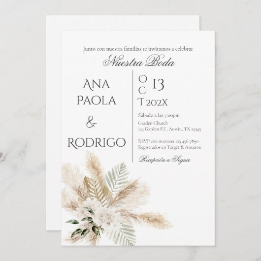 Floral Boho Wedding invitation Invitación (Devant / Derrière)