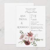 Floral Boho Wedding invitation Invitación Kaart (Voorkant / Achterkant)