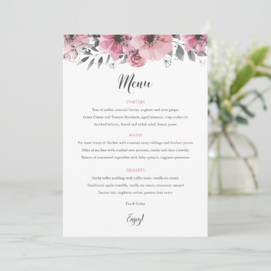 Floral Boho Wedding Menu Kaart (Staand voorkant)