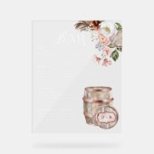 Floral Boho Western Land Bruiloft Drink Bar Menu Acryl Bord (Voorkant)