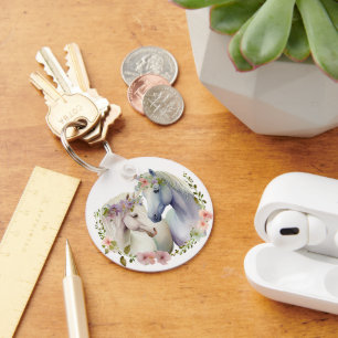 Floral Boho White Horses Sleutelhanger
