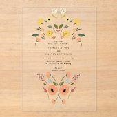 Floral Boho Wildflower bruiloft Acryl Uitnodigingen (Voorkant)
