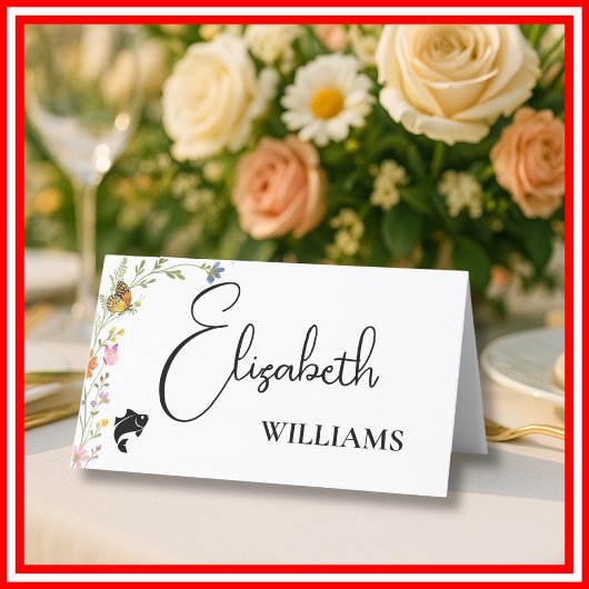 Floral Boho Wildflower Fish Menu Trouwnaam Kaart