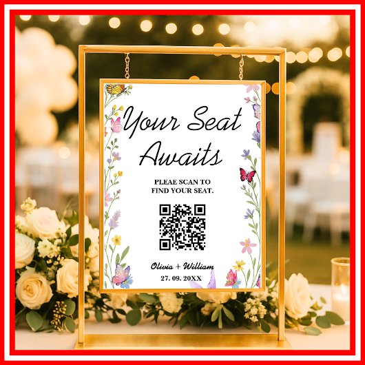 Floral Boho Wildflowers Wedding Seating Chart QR Poster