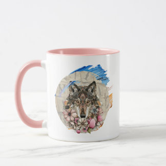 Floral Boho Wolf with Paint Accents  📄 Descriptio Mok
