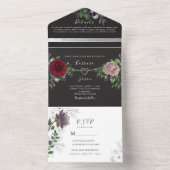 Floral Boho Zwart-wit bruiloft All In One Uitnodiging (Binnen)