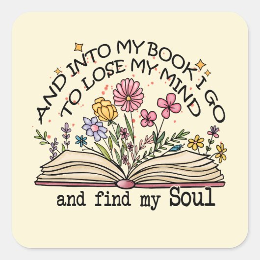 Floral Book Lover Vierkante Sticker (Voorkant)