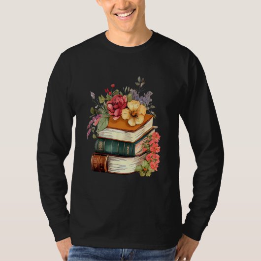 Floral Book Stack Reading Book  Old Books Flowers T-shirt (Voorkant)