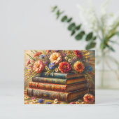 Floral  Bookstack Painting Briefkaart (Staand voorkant)