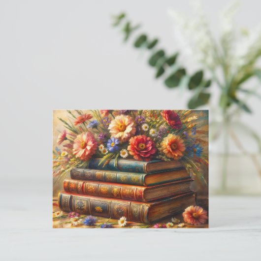 Floral  Bookstack Painting Briefkaart (Staand voorkant)