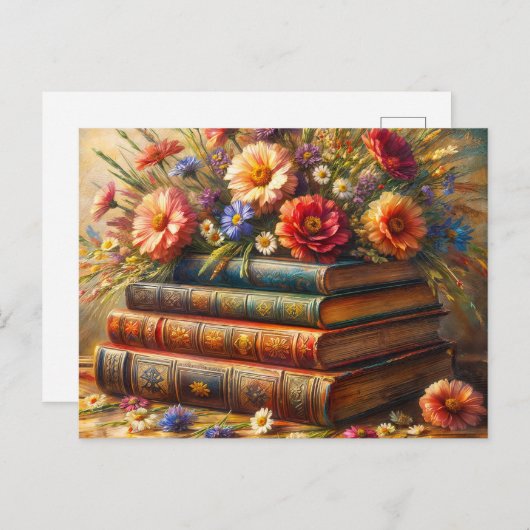 Floral  Bookstack Painting Briefkaart (Voorkant / Achterkant)