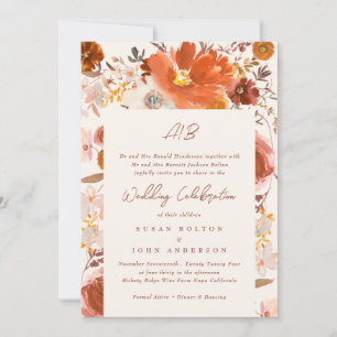 Floral Border Light Cream Terracotta Monogram Kaart