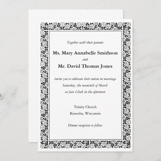 Floral border "Samen met" bruiloft uitnodiging (Voorkant / Achterkant)