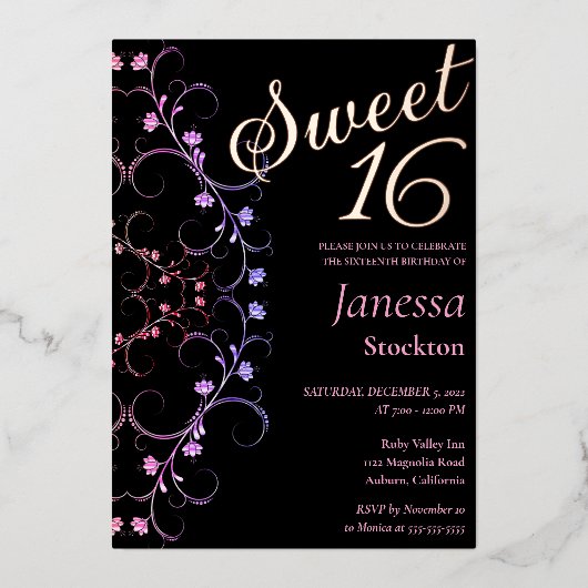  Floral Border Sweet 16 Uitnodiging (Voorkant)