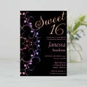  Floral Border Sweet 16 Uitnodiging (Staand Voorkant)