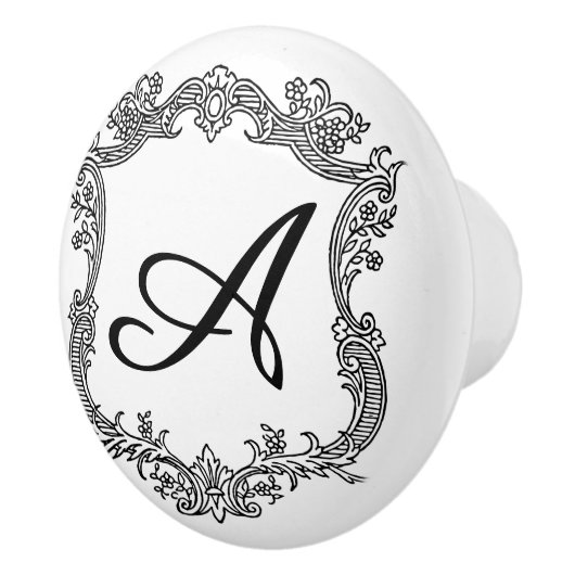 Floral Border with Monogram Keramische Knop (Rechts)