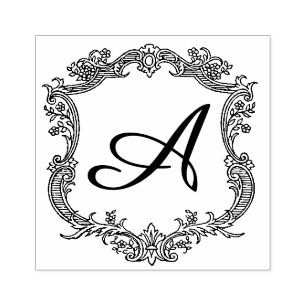 Floral Border with Monogram Rubberstempel