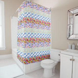 Floral Borders Boho Style Country Cottage Douchegordijn