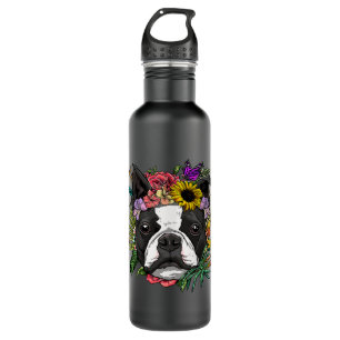 Floral Boston Terrier Botanical Plant Flower Puppy Waterfles