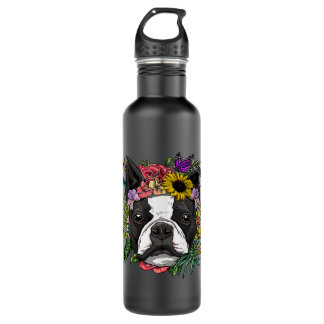 Floral Boston Terrier Botanical Plant Flower Puppy Waterfles