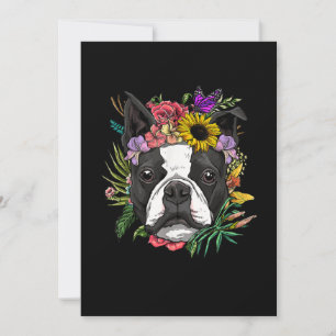 Floral Boston Terrier Dog Spring Natuur Hondenlief Aankondiging