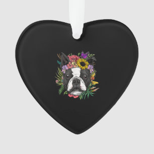 Floral Boston Terrier Dog Spring Natuur Hondenlief Ornament