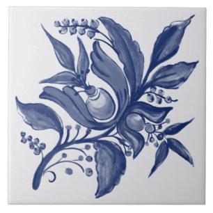 Floral Botanical Blue White  Folk Design Tegeltje