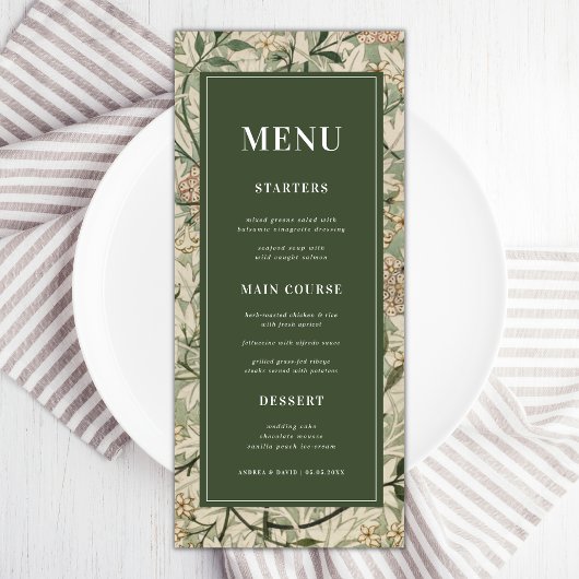 Floral Botanical Dark Green Cream Wedding Menu