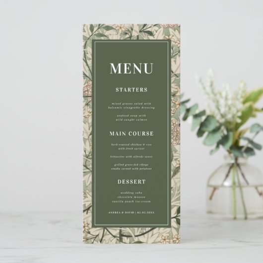 Floral Botanical Dark Green Cream Wedding Menu (Staand voorkant)