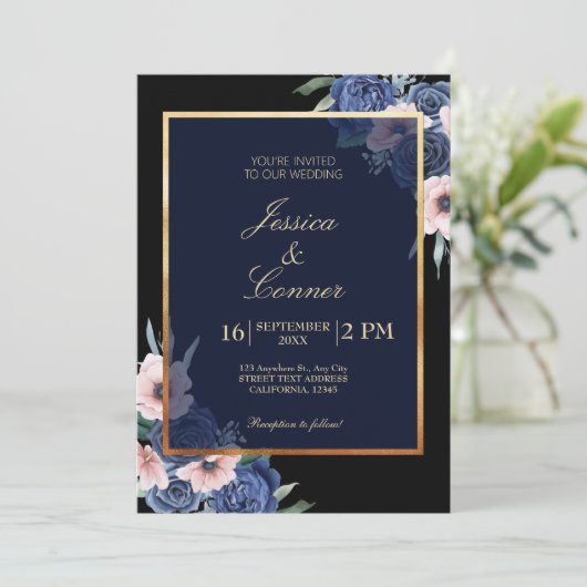 Floral botanical Elegant bruiloft Kaart (Staand voorkant)