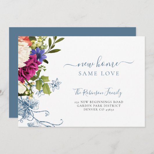 Floral botanical elegant script dat beweegt aankondiging (Voorkant / Achterkant)