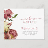 Floral botanical elegant script dat beweegt aankondigingskaart (Voorkant)
