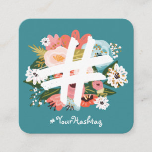 Floral Botanical Hashtag Blauw Social Media Vierkante Visitekaartje