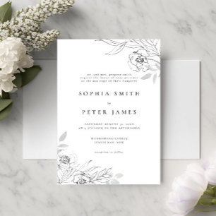 Floral Botanical Illustration Wedding Invitation Kaart