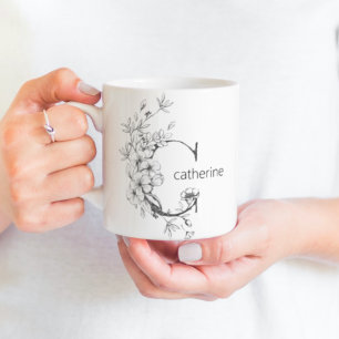Floral Botanical Monogram Elegant voor aangepast Koffiemok