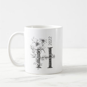 Floral Botanical Monogram   Elegant voor aangepast Koffiemok