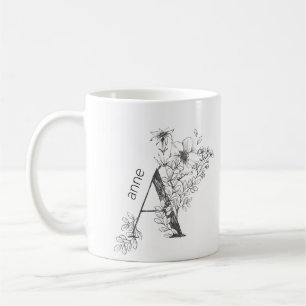 Floral Botanical Monogram   Elegant voor aangepast Koffiemok
