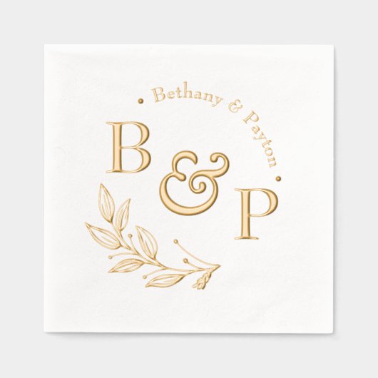 Floral Botanical Monogram Gepersonaliseerde bruilo Folie Servetten (Voorkant)