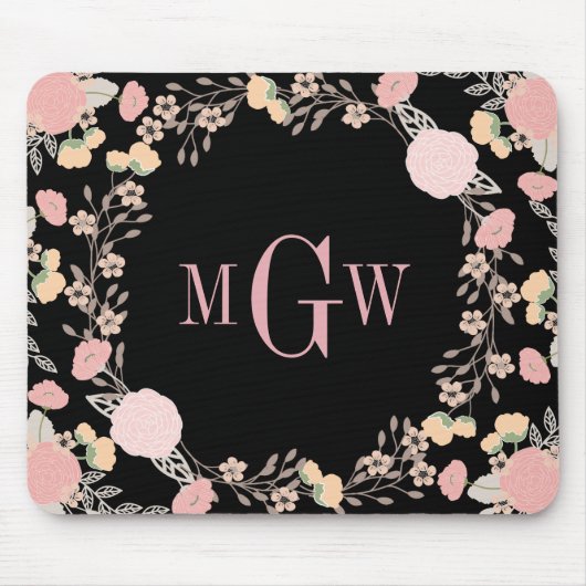 Floral Botanical Monogram Mousepad Muismat (Voorkant)