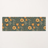 Floral Botanical Pattern Golden Green Custom Name Yogamat (Achterkant (horizontaal))