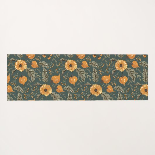Floral Botanical Pattern Golden Green Custom Name Yogamat (Achterkant (horizontaal))