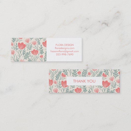 Floral Botanical Pattern Pink Order Bedankt Mini Visitekaartje (Voorkant / Achterkant)