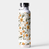 Floral Botanical Pattern White Golden Custom Name Waterfles (Rechts)