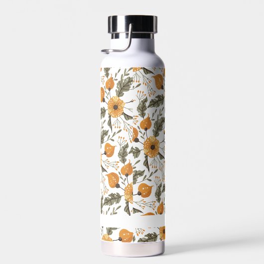 Floral Botanical Pattern White Golden Custom Name Waterfles (Rechts)