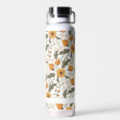 Floral Botanical Pattern White Golden Custom Name Waterfles (Achterkant)
