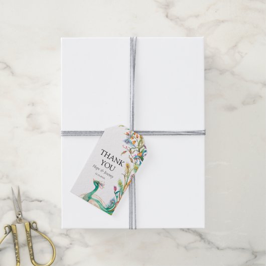 Floral Botanical Peacock Wedding Favor Labels Cadeaulabel (Met Touw)