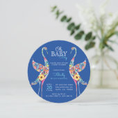Floral Botanical Stork Baby Boy Shower Invitation (Debout devant)