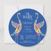Floral Botanical Stork Baby Boy Shower Invitation (Devant)