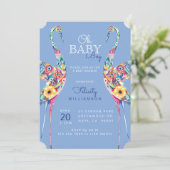 Floral Botanical Stork Baby Boy Shower Invitation (Debout devant)