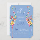 Floral Botanical Stork Baby Boy Shower Invitation (Devant)